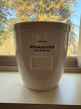 Starbucks White Ceramic Storage Crock with Black Logo
